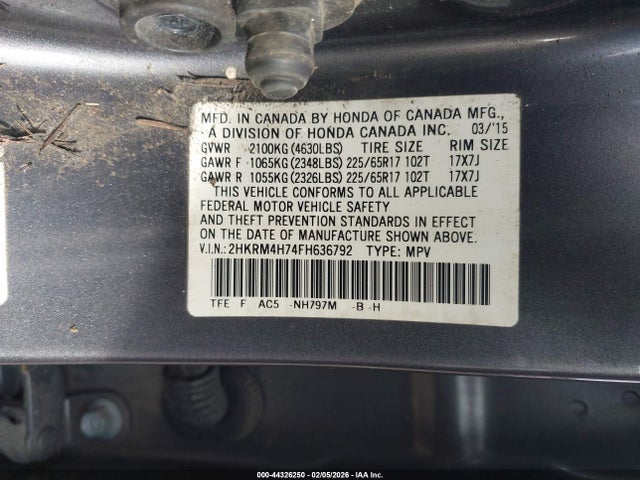 2HKRM4H74FH636792 Honda Cr-v Ex-l