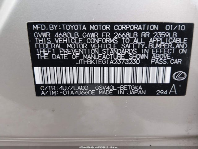Продажа на аукционе авто 2010 Lexus Es 350, vin: JTHBK1EG1A2373230, номер лота: 44326324