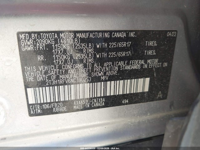 Toyota RAV4 LE 2022 2T3H1RFV6NC190253 Image 9