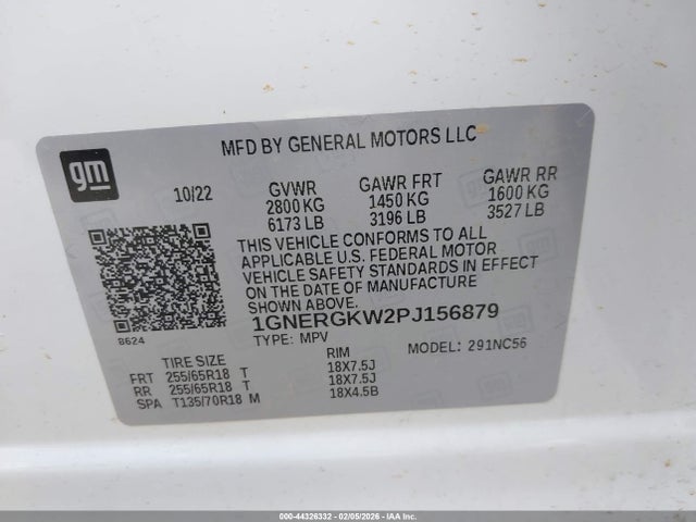 1GNERGKW2PJ156879 Chevrolet Traverse Fwd Lt Cloth