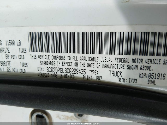 Aukcja sprzedaży 2012 Ram 3500 St, vin: 3C63DPGL3CG229435, numer aukcji: 44326360
