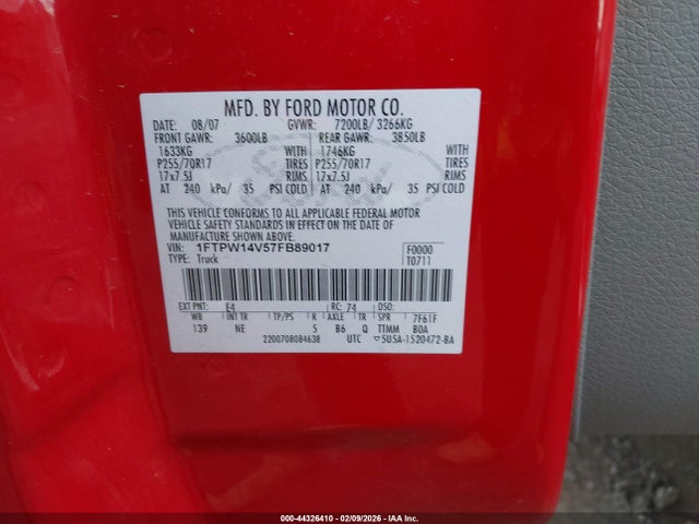 2007 FORD F-150 1FTPW14V57FB89017 Photo 8