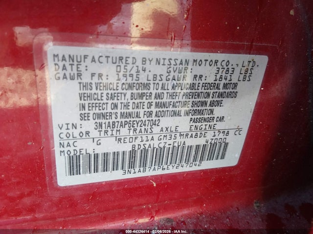 3N1AB7AP6EY247042 Nissan SENTRA S