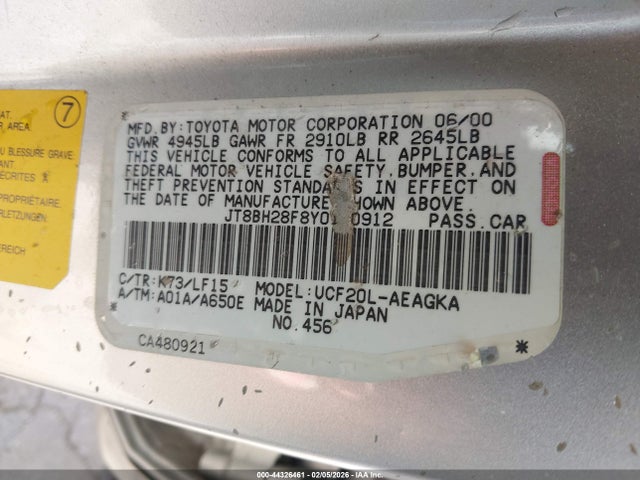 Продажа на аукционе авто 2000 Lexus Ls 400, vin: JT8BH28F8Y0180912, номер лота: 44326461