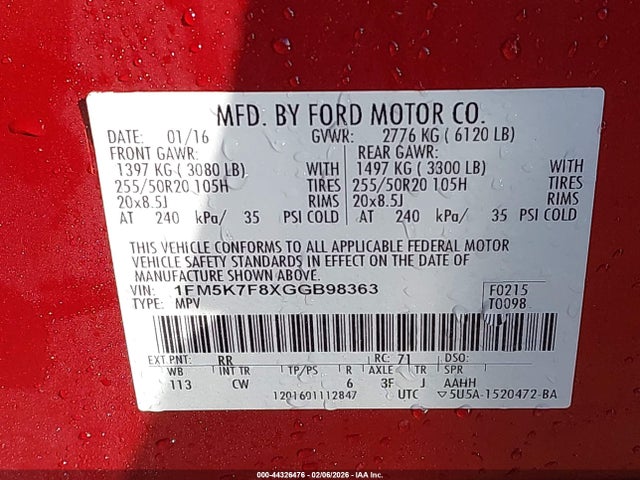1FM5K7F8XGGB98363 Ford Explorer Limited