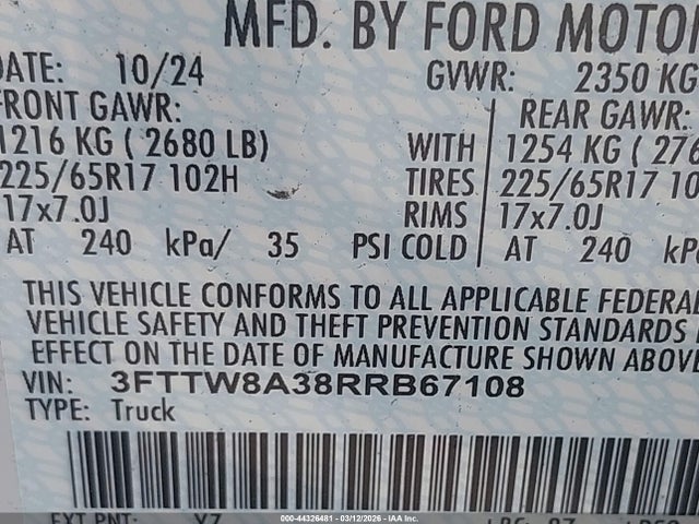 Ford Maverick Xl 2024 3FTTW8A38RRB67108 Image 9