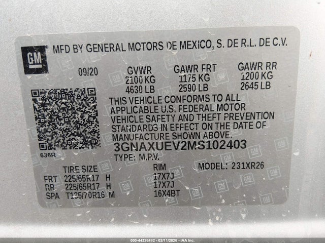3GNAXUEV2MS102403 Chevrolet Equinox Awd Lt