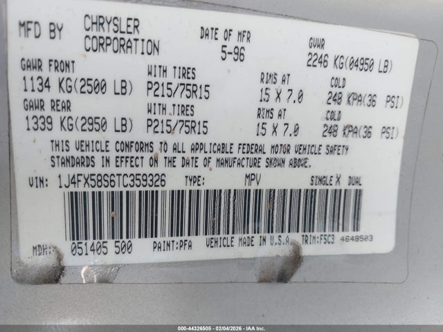 1996 JEEP GRAND CHEROKEE 1J4FX58S6TC359326 Photo 8