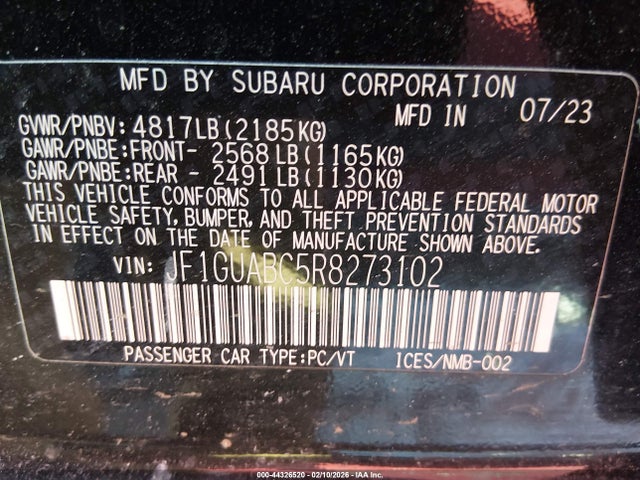Продажа на аукционе авто 2024 Subaru Impreza Base 5-door, vin: JF1GUABC5R8273102, номер лота: 44326520
