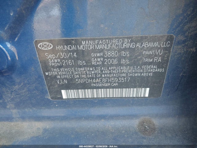 5NPDH4AE8FH593517 Hyundai ELANTRA SE