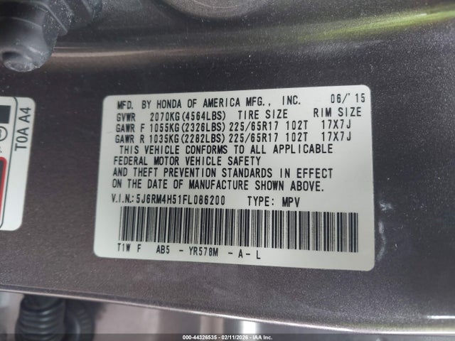 5J6RM4H51FL086200 Honda CR-V EX