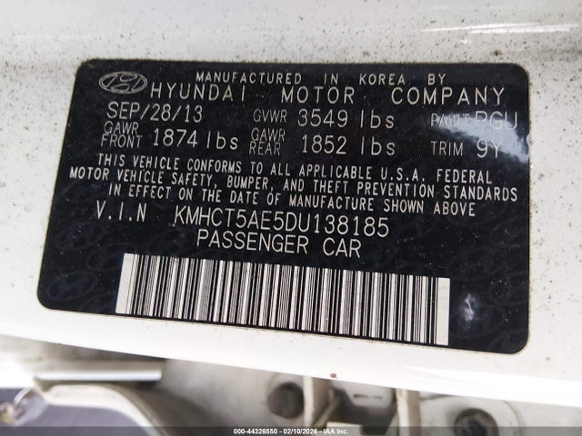 44326550 :رقم المزاد ، KMHCT5AE5DU138185 vin ، 2013 Hyundai Accent Gs مزاد بيع