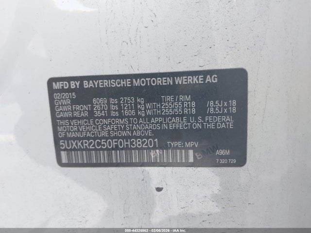 Aukcja sprzedaży 2015 Bmw X5 Sdrive35i, vin: 5UXKR2C50F0H38201, numer aukcji: 44326562