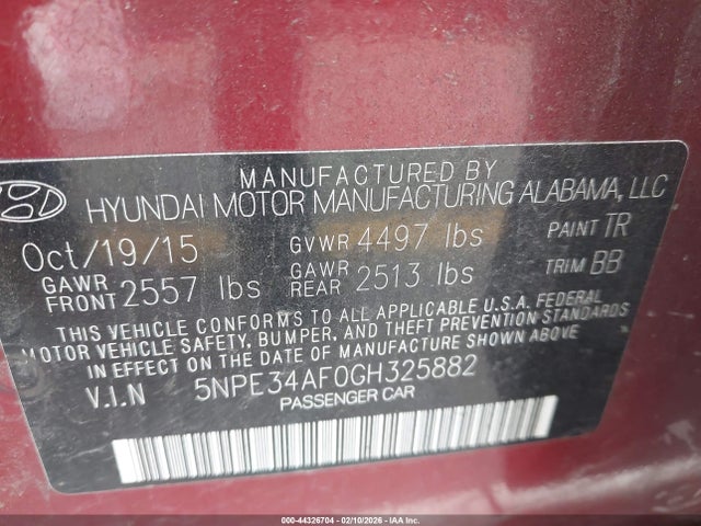 5NPE34AF0GH325882 Hyundai Sonata Sport