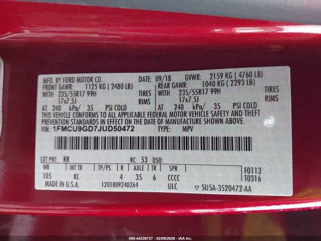 2018 FORD ESCAPE 1FMCU9GD7JUD50472 Photo 8