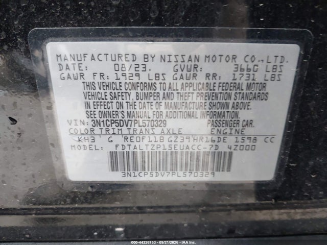 44326753 :رقم المزاد ، 3N1CP5DV7PL570329 vin ، 2023 Nissan Kicks Sr Xtronic Cvt مزاد بيع