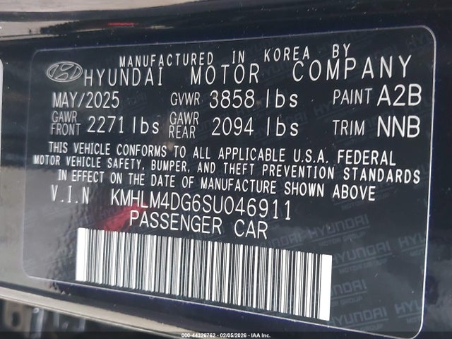 KMHLM4DG6SU046911 Hyundai Elantra Sel Sport