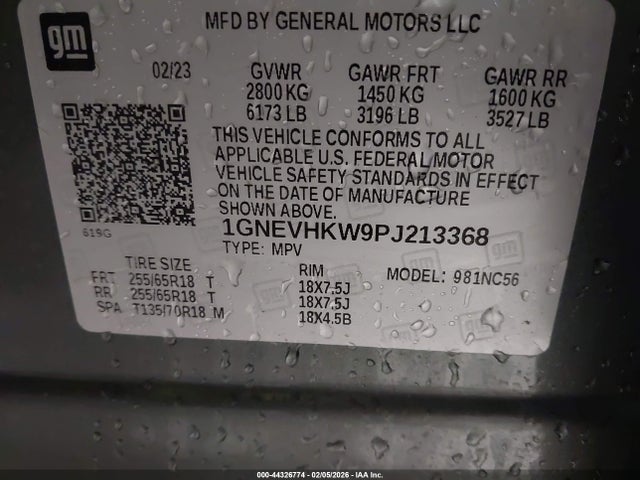 1GNEVHKW9PJ213368 Chevrolet Traverse Awd Lt Leather