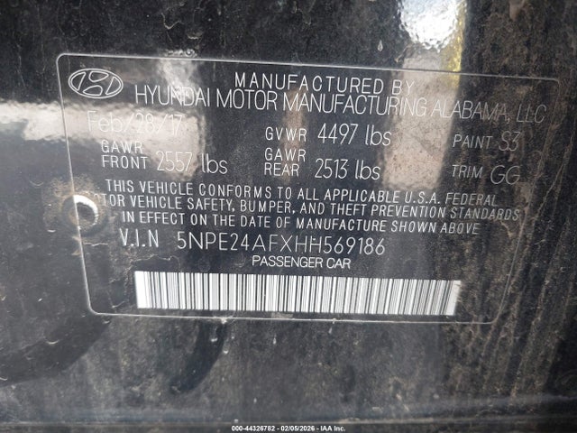 5NPE24AFXHH569186 Hyundai SONATA SE