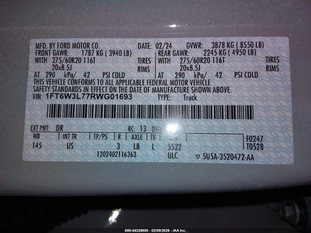 2024 FORD F-150 LIGHTNING 1FT6W3L77RWG01693 Photo 8