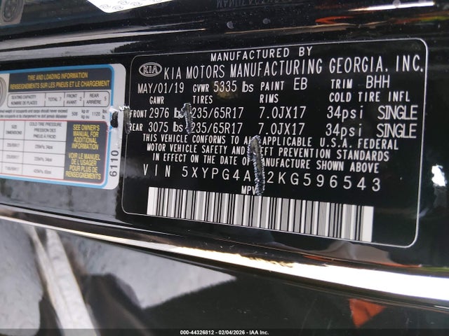 5XYPG4A32KG596543 KIA Sorento 2.4l Lx
