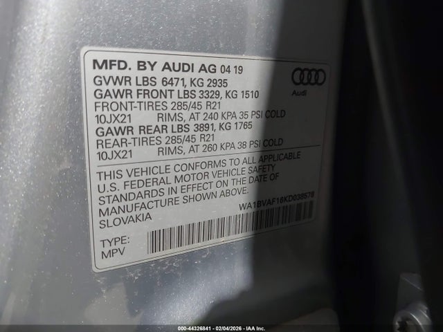 2019 AUDI Q8 WA1BVAF16KD038578 Photo 8