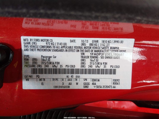 Ford FOCUS SE 2014 1FADP3F23EL192887 Image 9