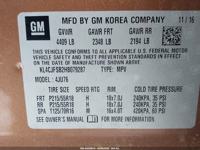 Aukcja sprzedaży 2017 Buick Encore Preferred Ii, vin: KL4CJFSB2HB079287, numer aukcji: 44326914