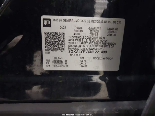 Aukcja sprzedaży 2022 Gmc Terrain Awd At4, vin: 3GKALYEVXNL221490, numer aukcji: 44326923