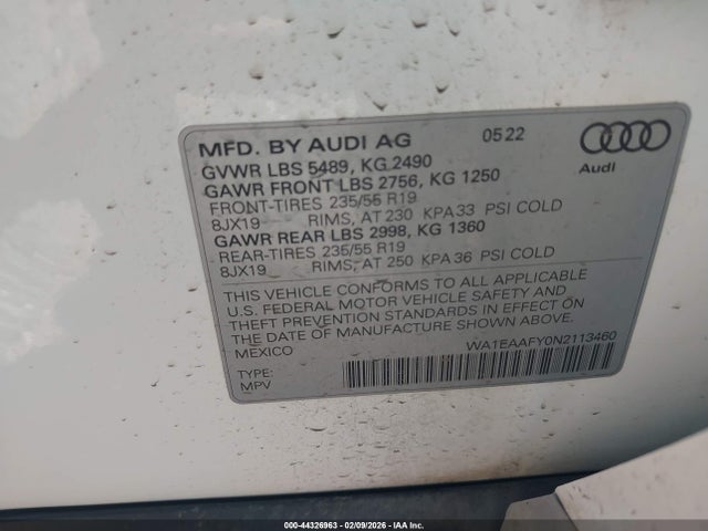 Aukcja sprzedaży 2022 Audi Q5 Premium Plus 45 Tfsi S Line Quattro S Tronic, vin: WA1EAAFY0N2113460, numer aukcji: 44326963