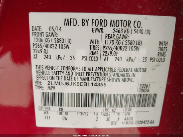 2LMDJ6JK6EBL14355 Lincoln MKX