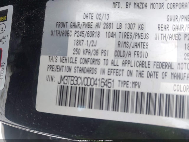 Продажа на аукционе авто 2013 Mazda Cx-9 Touring, vin: JM3TB3CV0D0416451, номер лота: 44326970
