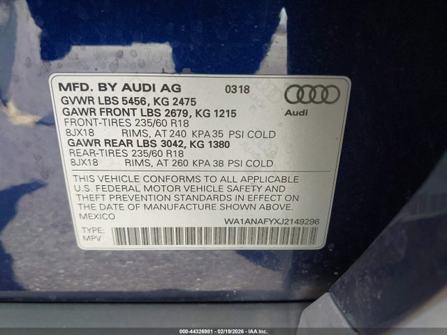 2018 AUDI Q5 WA1ANAFYXJ2149296 Photo 8