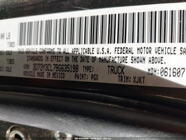 Продаж на аукціоні авто 2011 Ram Ram 3500 Laramie Longhorn Edition, vin: 3D73Y3CL7BG635198, номер лоту: 44326985
