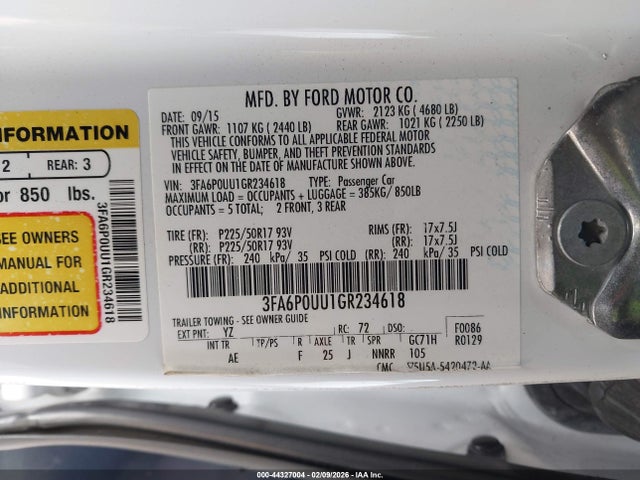 Ford Fusion Hybrid S 2016 3FA6P0UU1GR234618 Image 9