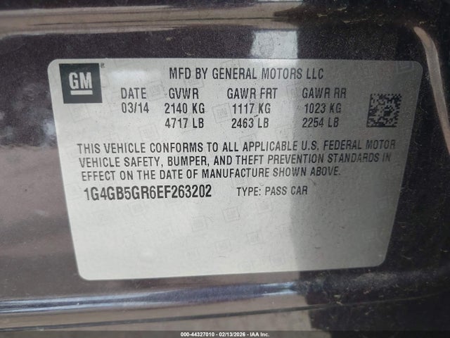2014 Buick Lacrosse Leather Group მანქანა იყიდება აუქციონზე, vin: 1G4GB5GR6EF263202, აუქციონის ნომერი: 44327010