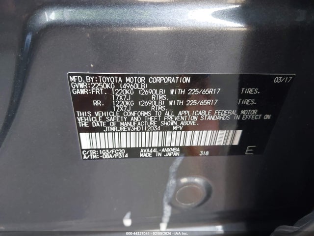 JTMRJREV3HD112034 Toyota Rav4 Hybrid Xle