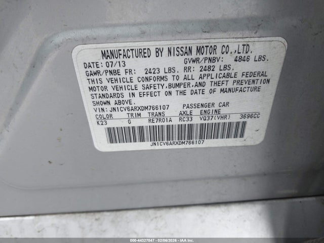 44327047 :رقم المزاد ، JN1CV6ARXDM766107 vin ، 2013 Infiniti G37x مزاد بيع