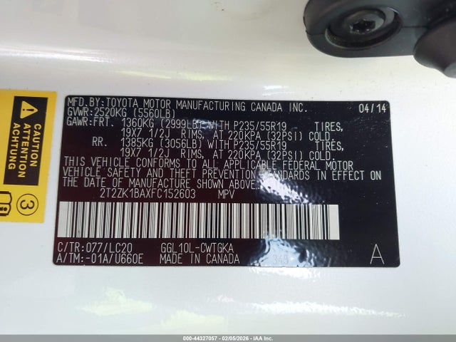Продаж на аукціоні авто 2015 Lexus Rx 350, vin: 2T2ZK1BAXFC152603, номер лоту: 44327057