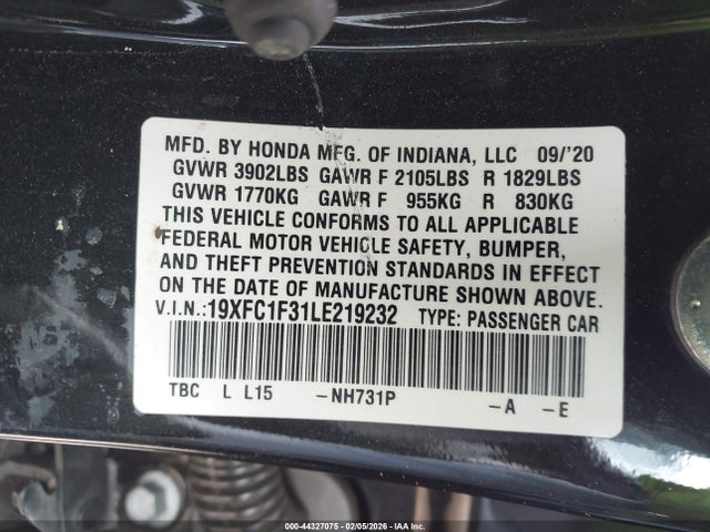 2020 HONDA CIVIC 19XFC1F31LE219232 Photo 8