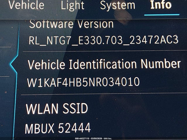 2022 Mercedes-benz C 300 4matic მანქანა იყიდება აუქციონზე, vin: W1KAF4HB5NR034010, აუქციონის ნომერი: 44327115