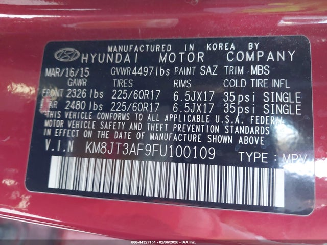 KM8JT3AF9FU100109 Hyundai TUCSON GLS