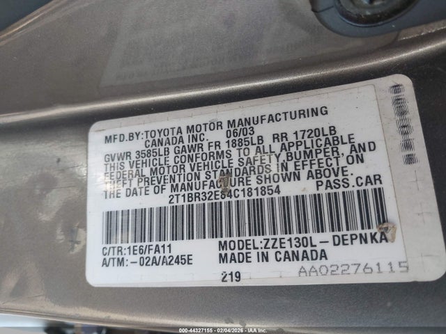 2004 TOYOTA COROLLA 2T1BR32E84C181854 Photo 8