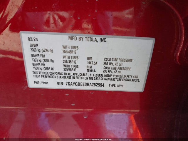 7SAYGDEE0RA252954 Tesla Model Y Long Range Dual Motor All-wheel Drive