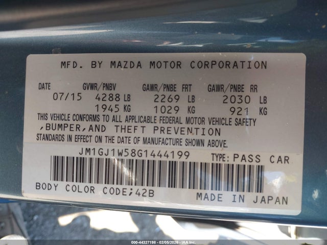 Aukcja sprzedaży 2016 Mazda Mazda6 I Grand Touring, vin: JM1GJ1W58G1444199, numer aukcji: 44327198