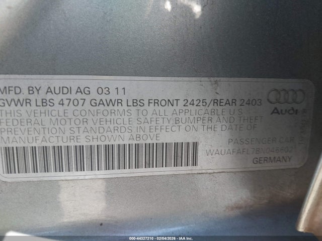 2011 AUDI A4 WAUAFAFL7BN046602 Photo 8