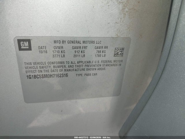 1G1BC5SM0H7162316 Chevrolet Cruze Ls Auto