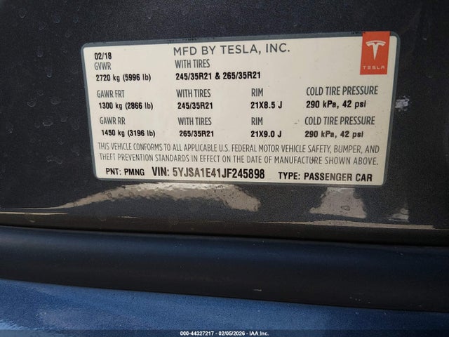 2018 TESLA MODEL S 5YJSA1E41JF245898 Photo 8