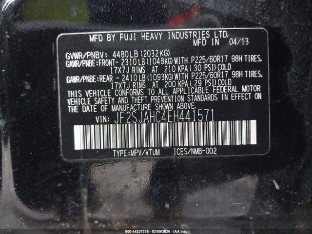 JF2SJAHC4EH441571 Subaru Forester 2.5i Limited