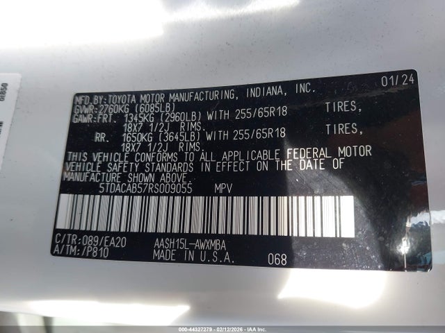 5TDACAB57RS009055 Toyota Grand Highlander Hybrid Xle